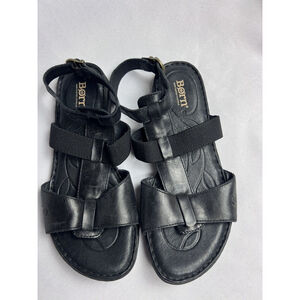 Born Women's Sandal Strappy Ankle straps Black Leather Shoes Size 8M EUC